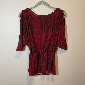 Jennifer Lopez Red and Black Blouse